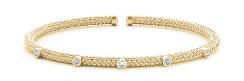 Yellow gold Round Bezel Set Diamond Braided Cuff Bracelet 1