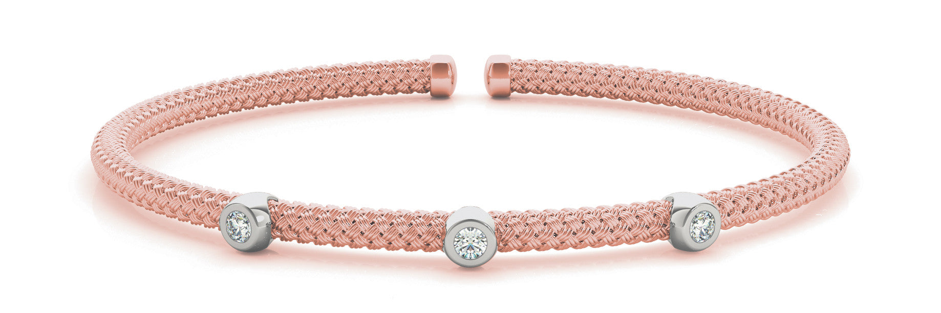 Rose gold Round Bezel Set Diamond Braided Bracelet 1