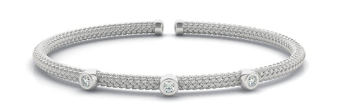 White gold Round Bezel Set Diamond Braided Bracelet 1
