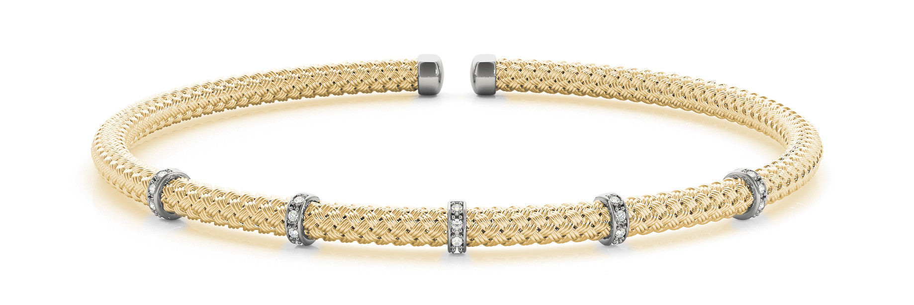 Yellow gold Round Diamond Pavé Braided Bracelet with Bezel Setting 1