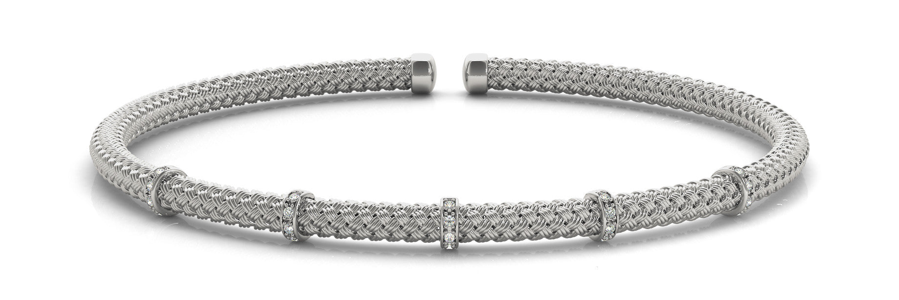 White gold Round Diamond Pavé Braided Bracelet with Bezel Setting 1