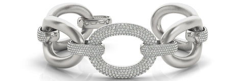 Yellow gold Pavé Round Diamond Link Bracelet with Smooth Gold Band 1