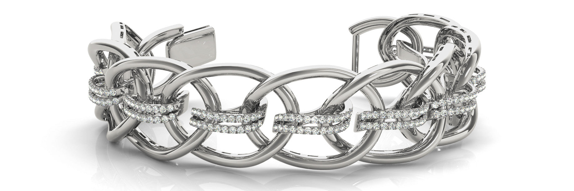 White gold Pavé Round Diamond Open Link Cuff Bracelet 1
