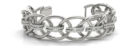 White gold Pavé Round Diamond Open Link Cuff Bracelet 1