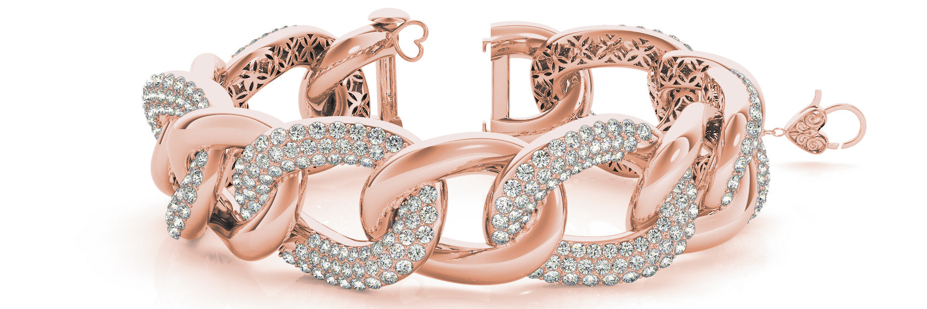 Rose gold Pavé Round Stone Chain Link Bracelet with Heart Clasp 1