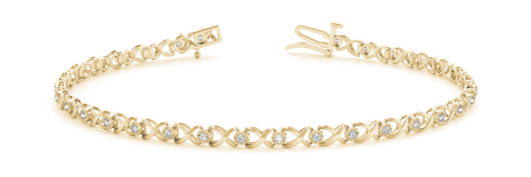 Yellow gold Round Diamond Infinity Link Tennis Bracelet with Prong Setting 1
