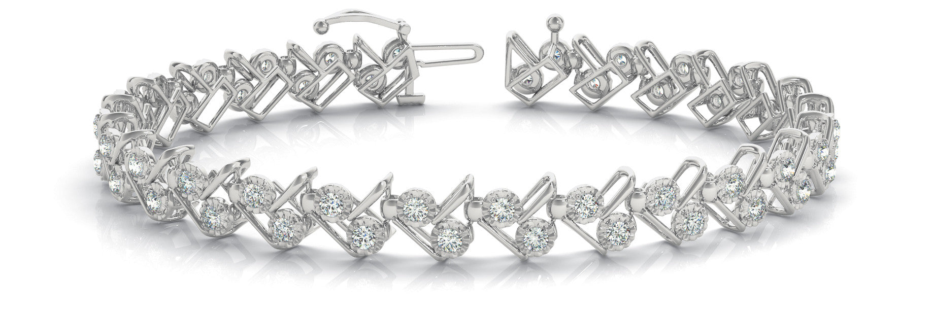 White gold Round Diamond Tennis Bracelet with Geometric Link Band and Four-Prong Setting 1