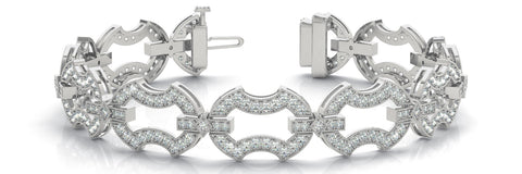 White gold Pavé Round Diamond Link Bracelet with Milgrain Prong Setting 1