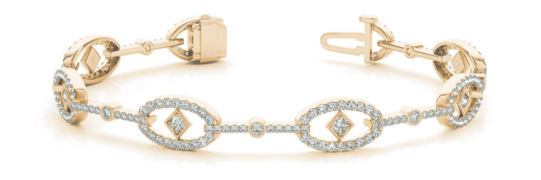 Yellow gold Pavé Diamond Oval Link Bracelet with Round Brilliant Cut Stones and Four-Prong Setting 1