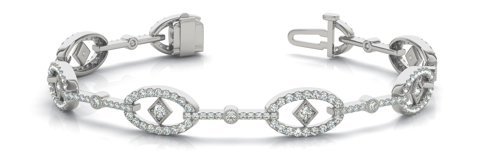 White gold Pavé Diamond Oval Link Bracelet with Round Brilliant Cut Stones and Four-Prong Setting 1
