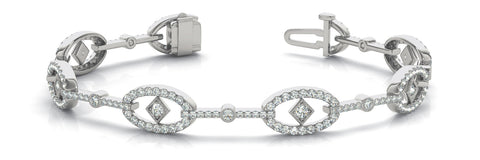 White gold Pavé Diamond Oval Link Bracelet with Round Brilliant Cut Stones and Four-Prong Setting 1