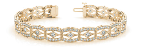 Yellow gold Pavé Round Diamond Milgrain Link Bracelet with Prong Setting 1