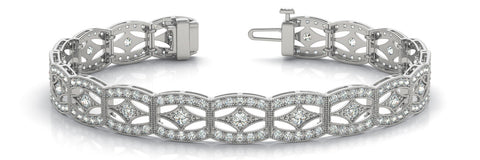 White gold Pavé Round Diamond Milgrain Link Bracelet with Prong Setting 1