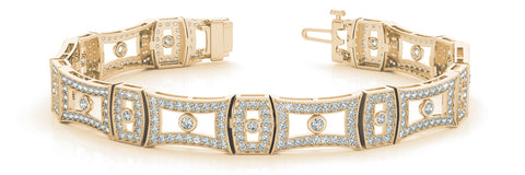 Yellow gold Pavé Round Diamond Link Bracelet with Bezel Setting 1