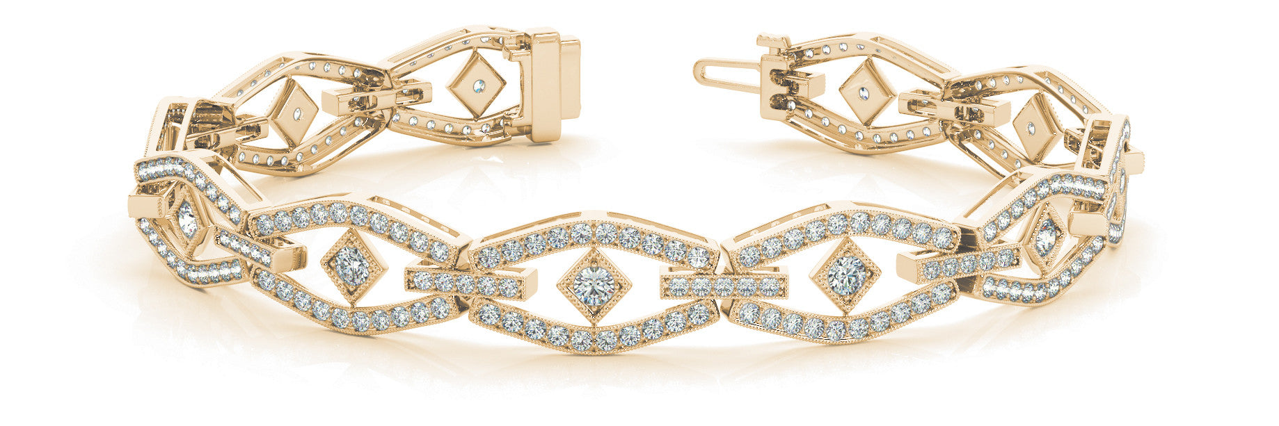 Yellow gold Pavé Diamond Marquise Link Bracelet with Bezel Setting 1