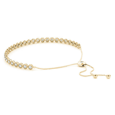 Yellow gold Round Bezel-Set Diamond Tennis Bracelet with Adjustable Box Chain 2