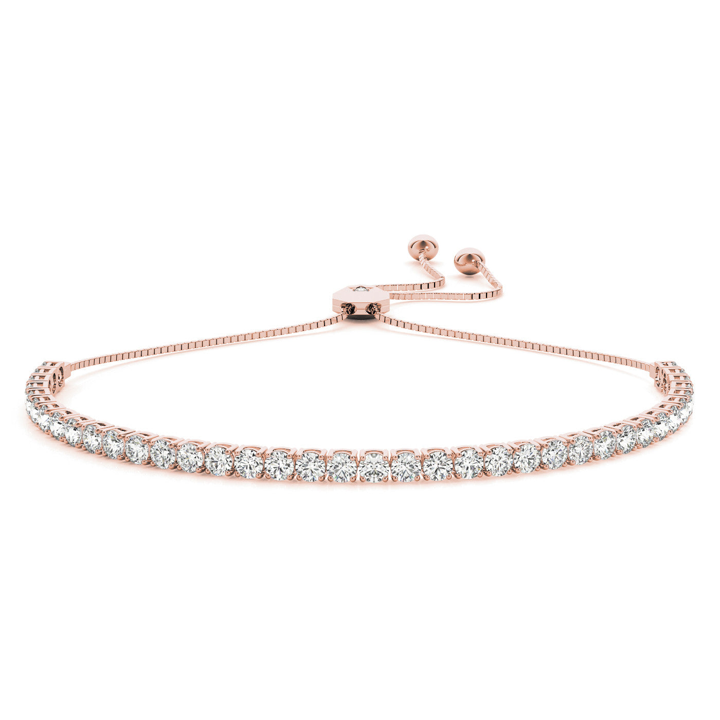Rose gold Round Cut Diamond Tennis Bracelet with Box Chain and Four-Prong Setting 1