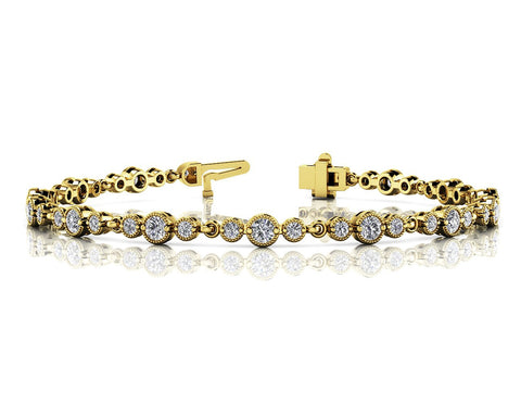 Yellow gold Round Bezel-Set Diamond Tennis Bracelet with Milgrain Detailing 1