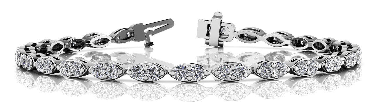 White gold Marquise Diamond Tennis Bracelet with Bezel Setting and Four-Prong Clasp 1