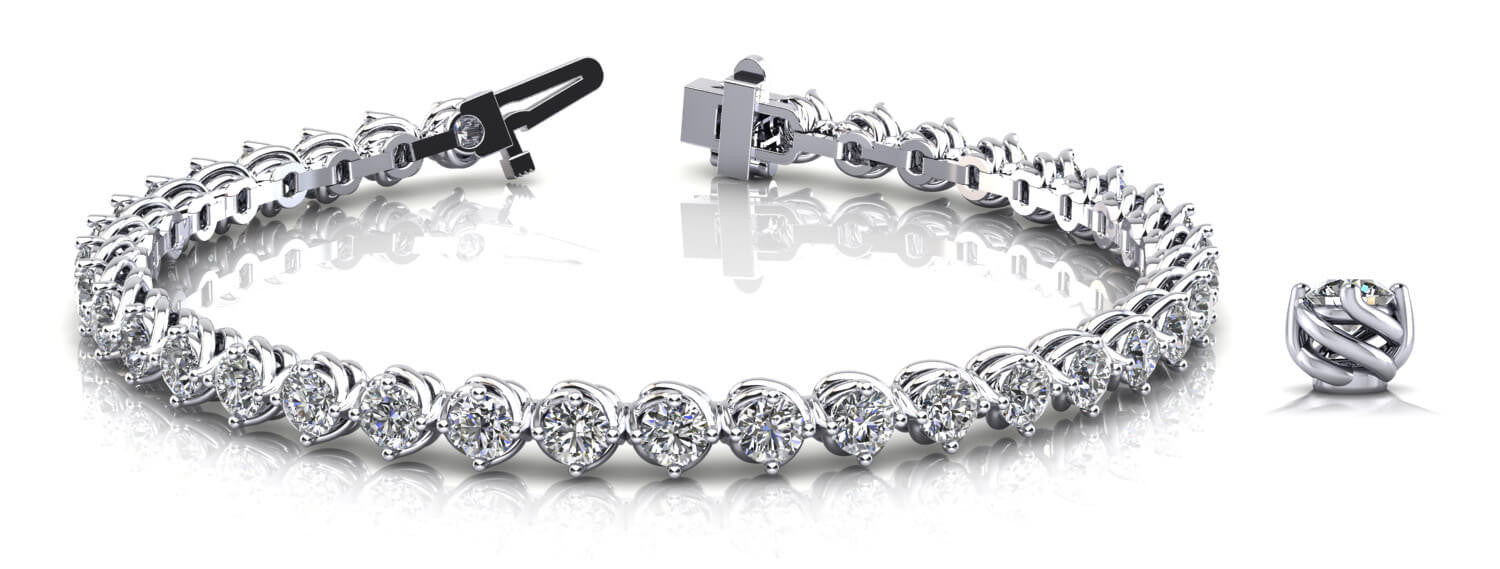 White gold Round Cut Diamond Tennis Bracelet with Prong Setting and Twisted Band 1
