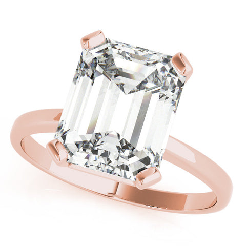 Rose gold Emerald Cut Solitaire Ring with Four-Prong Setting and Classic Band