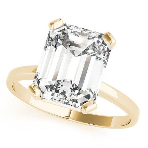 Yellow gold Emerald Cut Solitaire Ring with Four-Prong Setting and Classic Band