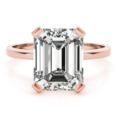 Rose gold Emerald Cut Solitaire Ring with Four-Prong Setting and Classic Band