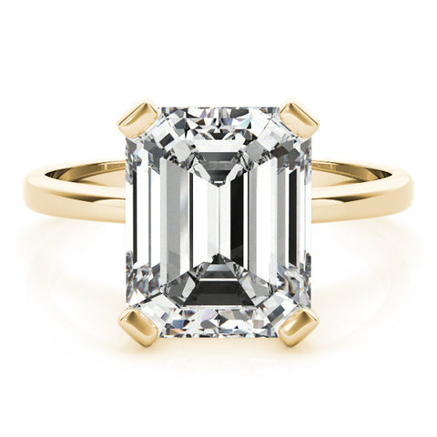 Yellow gold Emerald Cut Solitaire Ring with Four-Prong Setting and Classic Band