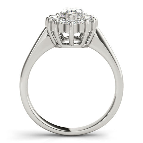 White gold Marquise Cluster Halo Diamond Ring with Solitaire Band and Prong Setting