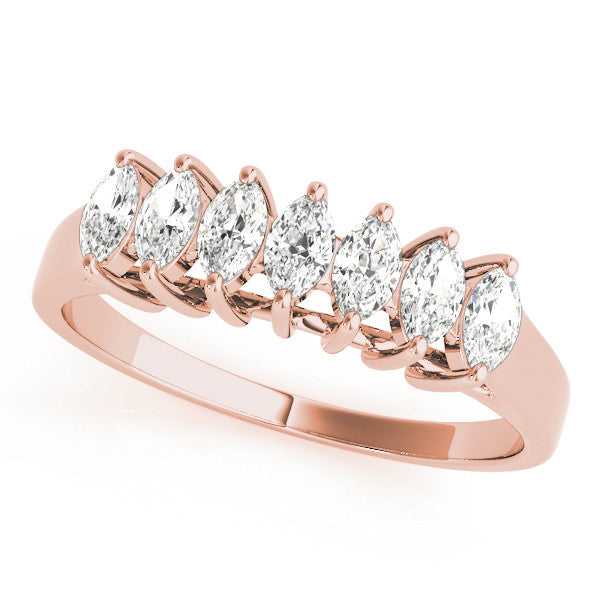 Rose gold Marquise Diamond Prong Set White Gold Curved Band 1