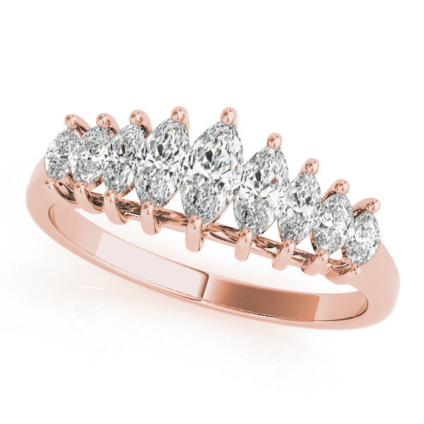 Rose gold Marquise Diamond Prong Set Curved Band 1