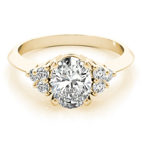 Yellow gold Oval Cut Diamond Cluster Ring with Solitaire Band and Four-Prong Setting