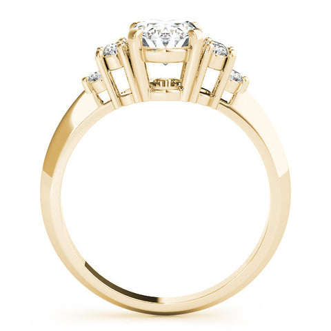 Yellow gold Oval Cut Diamond Cluster Ring with Solitaire Band and Four-Prong Setting