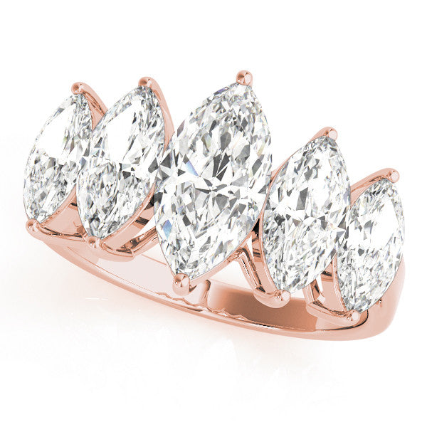 Rose gold Five-Stone Marquise Diamond Prong Set White Gold Band 1