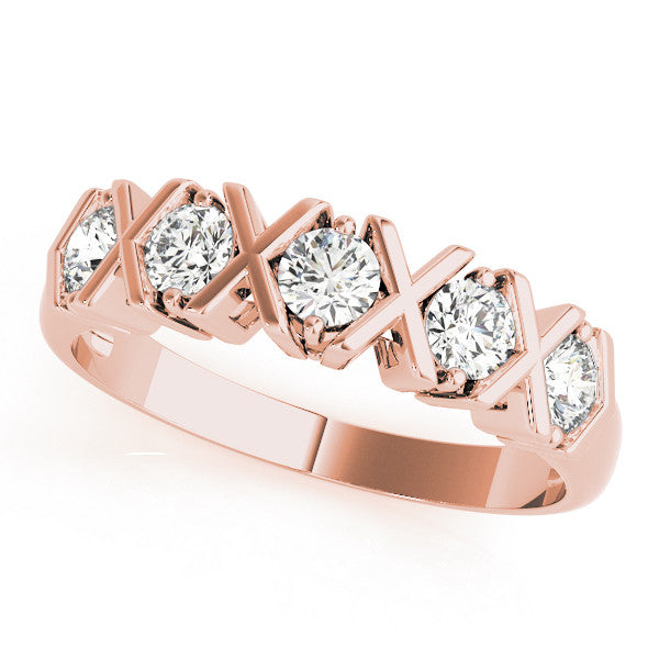 Rose gold Round Diamond Channel Set X-Prong Band 1