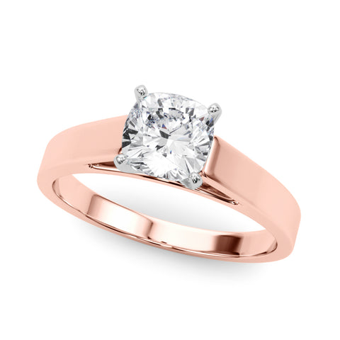 Rose gold Cushion Solitaire Engagement Ring with Four-Prong Setting and Tapered Band