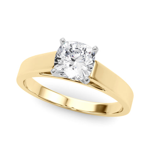 Yellow gold Cushion Solitaire Engagement Ring with Four-Prong Setting and Tapered Band