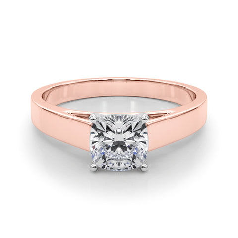 Rose gold Cushion Solitaire Engagement Ring with Four-Prong Setting and Tapered Band