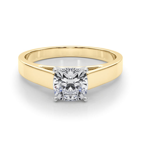 Yellow gold Cushion Solitaire Engagement Ring with Four-Prong Setting and Tapered Band