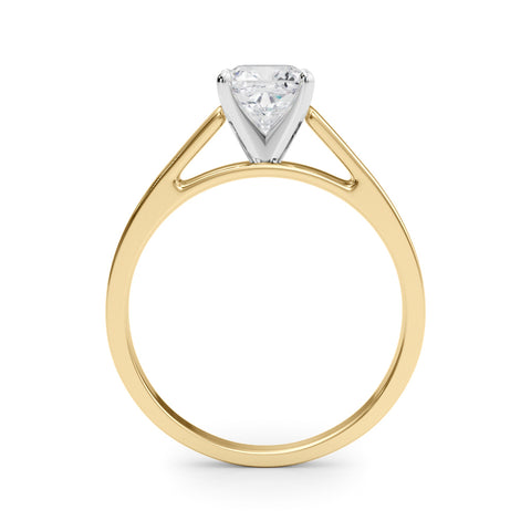 Yellow gold Cushion Solitaire Engagement Ring with Four-Prong Setting and Tapered Band