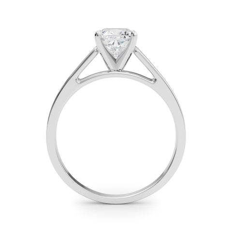 White gold Cushion Solitaire Engagement Ring with Four-Prong Setting and Tapered Band