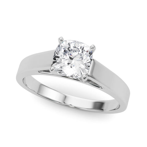 White gold Cushion Solitaire Engagement Ring with Four-Prong Setting and Tapered Band