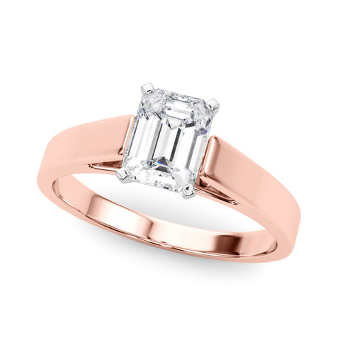 Rose gold Emerald Solitaire Engagement Ring with Four-Prong Setting and Tapered Band