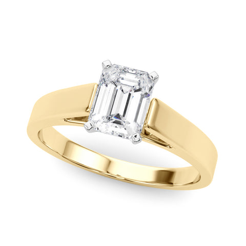 Yellow gold Emerald Solitaire Engagement Ring with Four-Prong Setting and Tapered Band