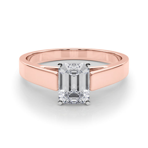 Rose gold Emerald Solitaire Engagement Ring with Four-Prong Setting and Tapered Band