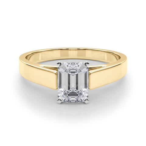 Yellow gold Emerald Solitaire Engagement Ring with Four-Prong Setting and Tapered Band