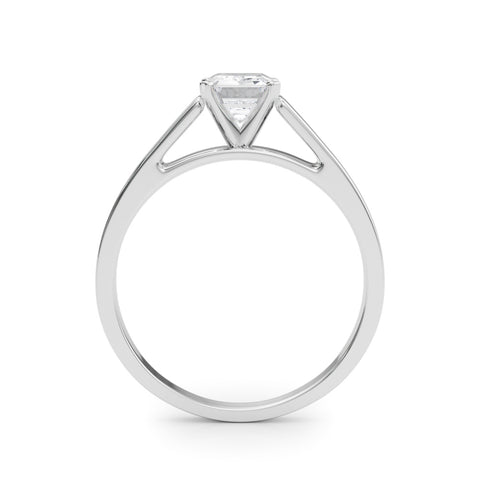 White gold Emerald Solitaire Engagement Ring with Four-Prong Setting and Tapered Band