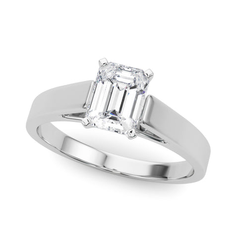 White gold Emerald Solitaire Engagement Ring with Four-Prong Setting and Tapered Band