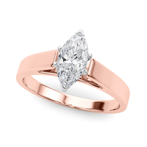 Rose gold Marquise Solitaire Engagement Ring with Four-Prong Setting and Tapered Band