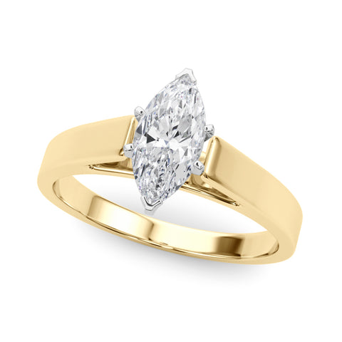 Yellow gold Marquise Solitaire Engagement Ring with Four-Prong Setting and Tapered Band